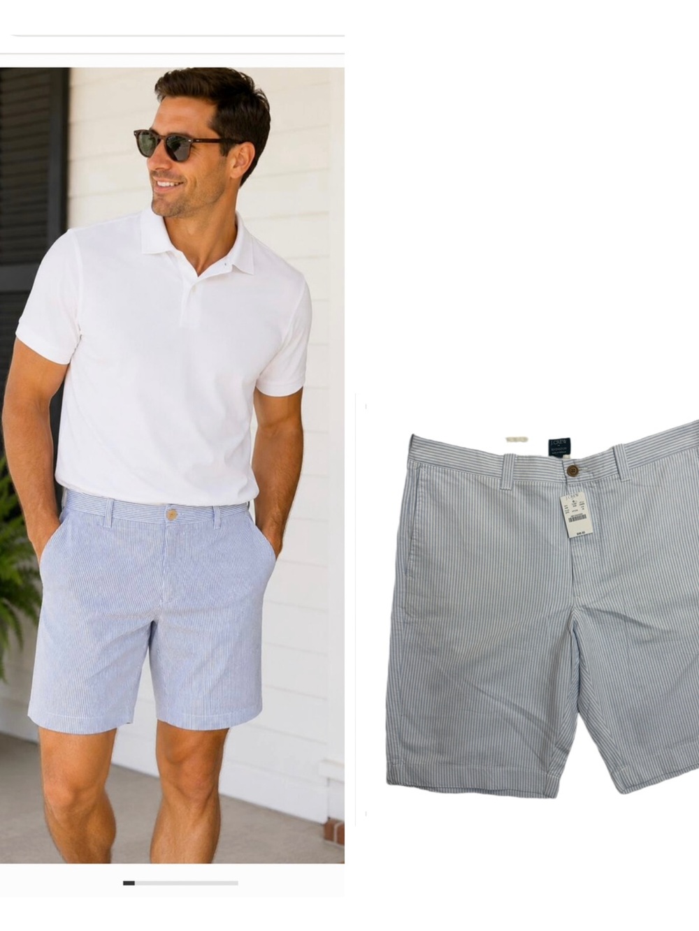 NWT J.Crew Men's Light Blue and White Striped Flat Front Shorts